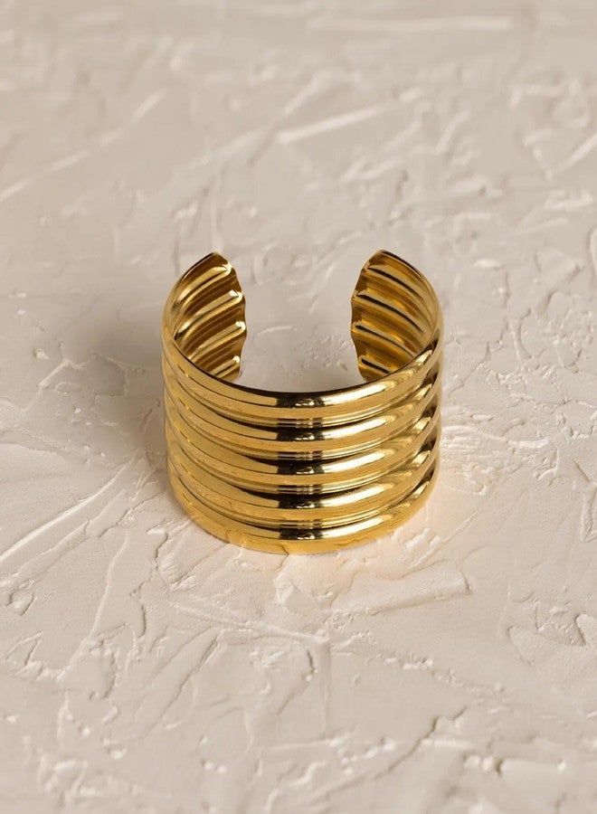 Collner Bangle Bracelets for Women 14K Gold Plated Trendy Wide Bracelets Thick Arm Cuff Gold Silver Bracelet (Gold) - Image 5